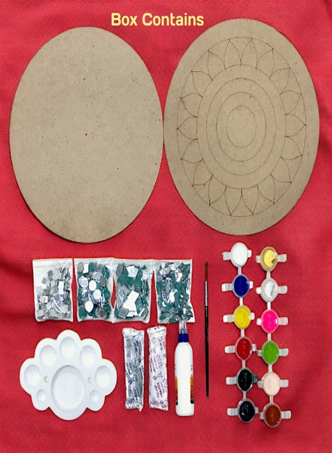 GreyArt MDF Craft Combo Kit Mandala Art, Resin Art & Painting Set with 1 Premarked 8-Inch Board, 1 Plain MDF Board, 12 Vibrant Colours, Brush, Fevicol, Colour Palette, Mould It Clay & Decorative Mirrors - Image 4